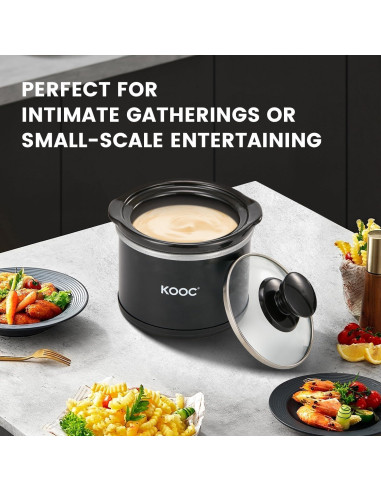 Olla de Cocción Lenta KOOC 0.65L Cerámica Negra con Forros