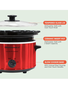 Cocinero Lento Eléctrico Elite Gourmet MST-275XR 2 Cuartos Rojo 2