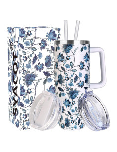 Taza de Acero Inoxidable SYACOT 40 oz Aislada con Asa y Popote
