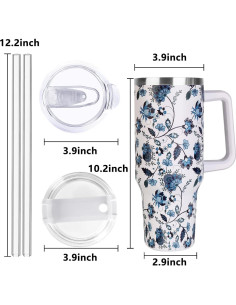 Taza de Acero Inoxidable SYACOT 40 oz Aislada con Asa y Popote 2