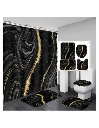 Conjunto de Cortinas de Ducha Nkzply 4 Piezas Mármol Negro
