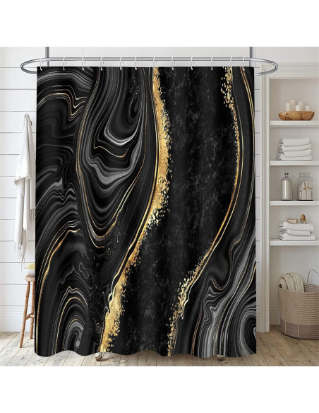 Conjunto de Cortinas de Ducha Nkzply 4 Piezas Mármol Negro