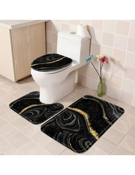 Conjunto de Cortinas de Ducha Nkzply 4 Piezas Mármol Negro