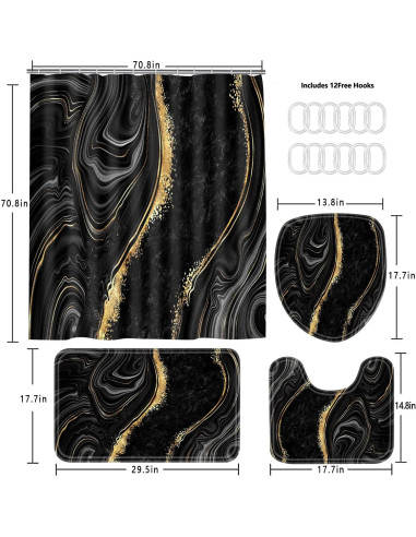 Conjunto de Cortinas de Ducha Nkzply 4 Piezas Mármol Negro