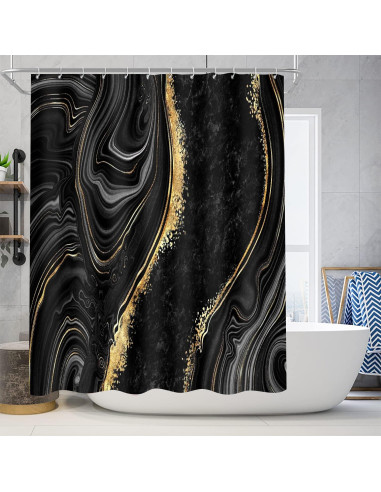 Conjunto de Cortinas de Ducha Nkzply 4 Piezas Mármol Negro