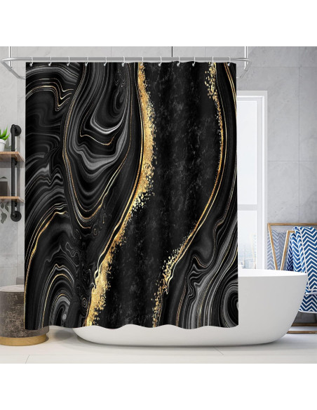 Conjunto de Cortinas de Ducha Nkzply 4 Piezas Mármol Negro