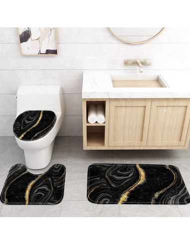 Conjunto de Cortinas de Ducha Nkzply 4 Piezas Mármol Negro