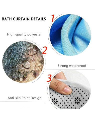 Conjunto de Cortinas de Ducha Nkzply 4 Piezas Mármol Negro