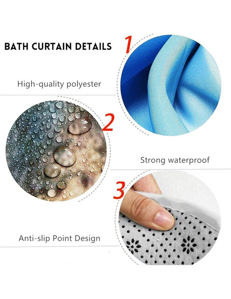 Conjunto de Cortinas de Ducha Nkzply 4 Piezas Mármol Negro