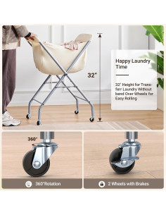 Carro de lavandería ELYKEN con ruedas y bolsa extraíble 52L 2