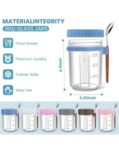 Paquete de 6 Tarros de Cristal Mason 473ml Yeenhoopy - Avena Nocturna 2