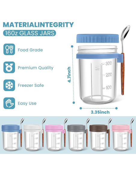 Paquete de 6 Tarros de Cristal Mason 473ml Yeenhoopy - Avena Nocturna