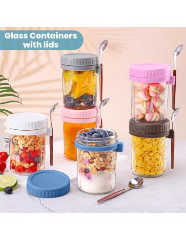 Paquete de 6 Tarros de Cristal Mason 473ml Yeenhoopy - Avena Nocturna