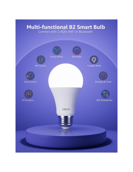 Bombillas Inteligentes Lepro B2 AI - 1100LM RGBWW, 2 Pzas