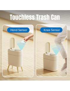 Bote de Basura Inteligente Yatmung 9.5L Blanco con Patas de Madera 2