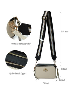 Bolso de cámara Bee Purse para mujer, cuero PU, 19x12x7.5cm 2