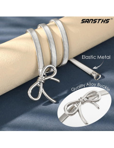 Cinturón Elástico de Metal Delgado Sansths para Mujeres - Plata 2