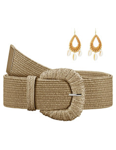 Cinturón Elástico de Paja Tejida para Mujeres - Boho - S