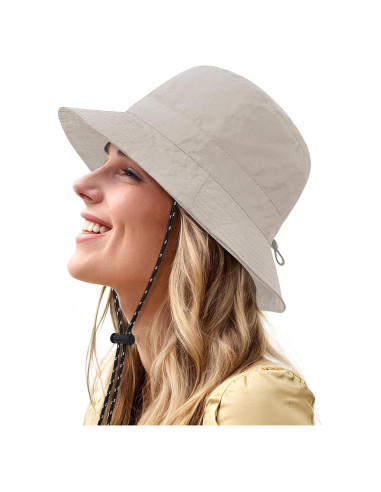 Sombrero de Cubo Plegable Impermeable UV Beige Claro