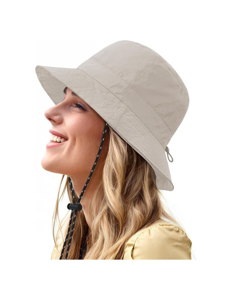 Sombrero de Cubo Plegable Impermeable UV Beige Claro