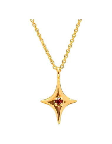 Collar Colgante Estrella del Norte Gempires Oro 14K Granate Rojo