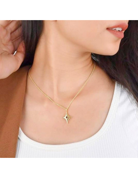 Collar Colgante Estrella del Norte Gempires Oro 14K Granate Rojo