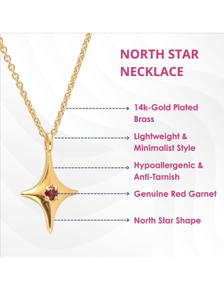 Collar Colgante Estrella del Norte Gempires Oro 14K Granate Rojo