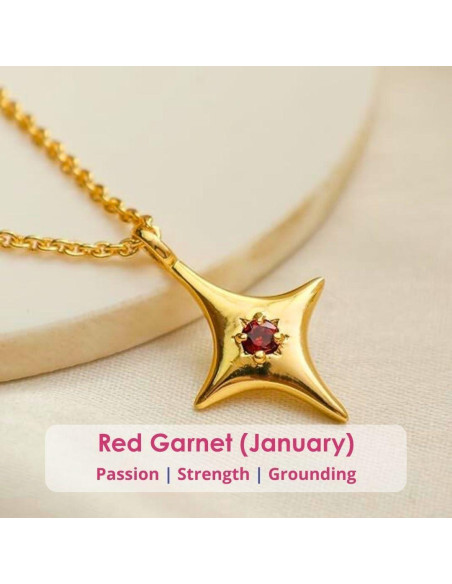 Collar Colgante Estrella del Norte Gempires Oro 14K Granate Rojo