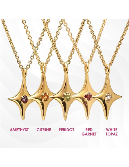 Collar Colgante Estrella del Norte Gempires Oro 14K Granate Rojo