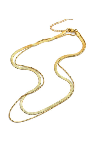 Collar Choker Doble Capa Oro 14k Acero Titanio Minimalista
