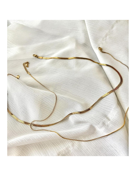 Collar Choker Doble Capa Oro 14k Acero Titanio Minimalista