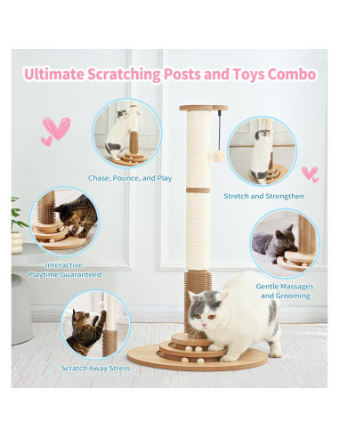 Poste Rascador para Gatos Made4Pets 85.5 cm con Juguete Interactivo
