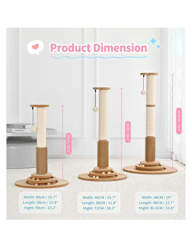 Poste Rascador para Gatos Made4Pets 85.5 cm con Juguete Interactivo