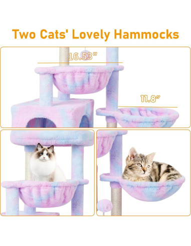 Árbol para Gatos KIYUMI 99 cm con Rascador y Hamacas Arcoíris
