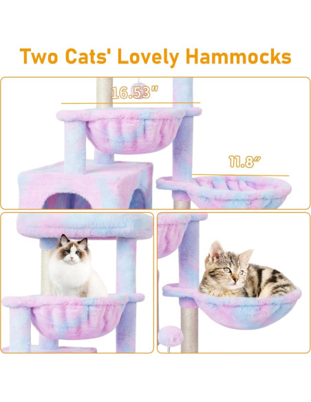Árbol para Gatos KIYUMI 99 cm con Rascador y Hamacas Arcoíris