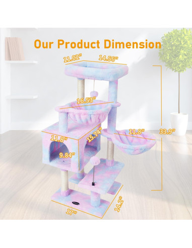 Árbol para Gatos KIYUMI 99 cm con Rascador y Hamacas Arcoíris