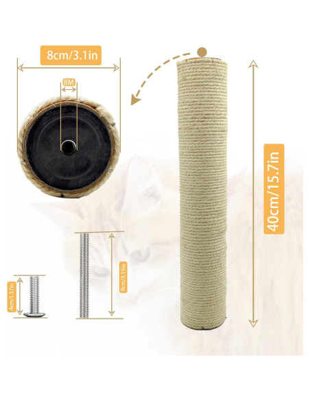 4 Piezas Poste Rascador para Gatos MUYG 40 cm Sisal Natural