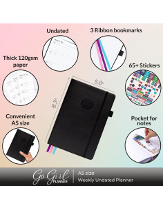 Planificador Semanal GoGirl A5 Sin Fecha - Agenda de Metas Negra 2