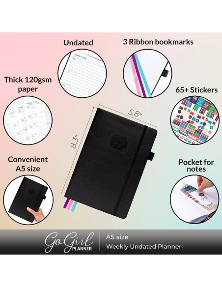 Planificador Semanal GoGirl A5 Sin Fecha - Agenda de Metas Negra