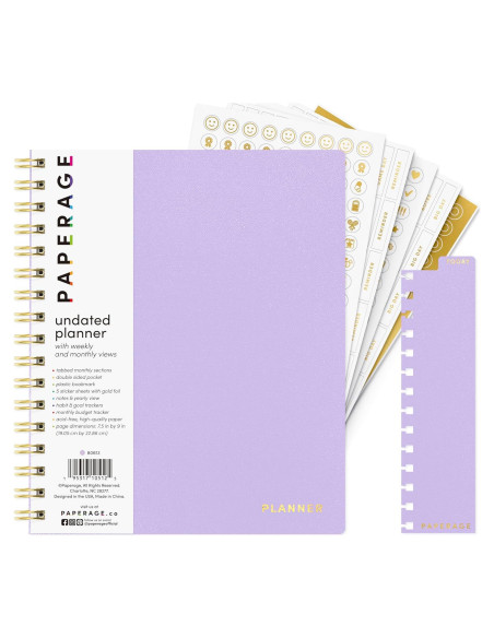 Planificador Sin Fecha 12 Meses Paperage Lavanda 19x23 cm