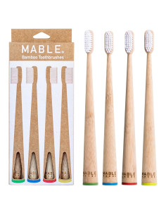 Paquete de 4 Cepillos de Dientes de Bambú MABLE - Ecológicos y Compostables