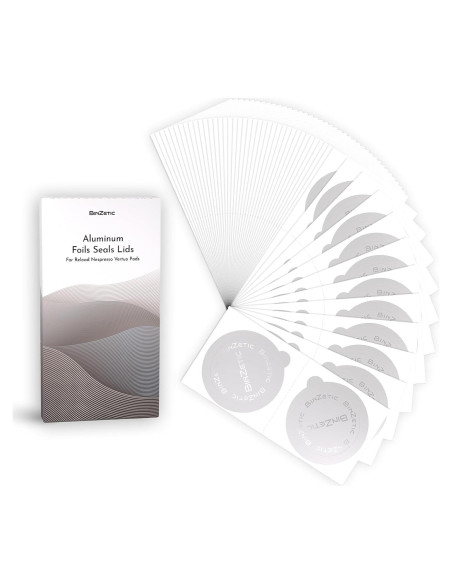 100 Tapas de Sellado Aluminio BinZetic para Nespresso Vertuo 62mm