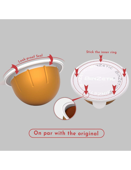 100 Tapas de Sellado Aluminio BinZetic para Nespresso Vertuo 62mm