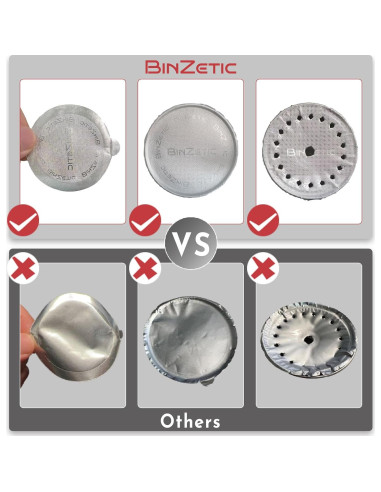 100 Tapas de Sellado Aluminio BinZetic para Nespresso Vertuo 62mm