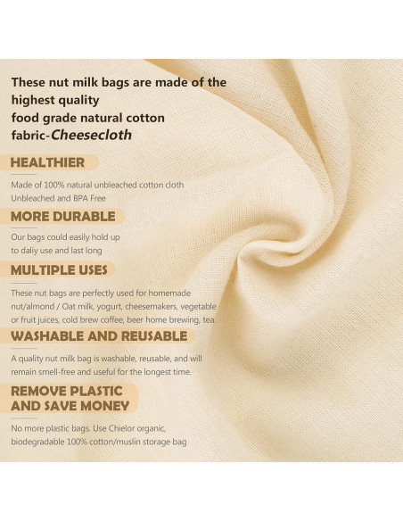 Paquete de 10 bolsas de leche de nuez Chielor - Algodón orgánico