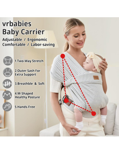 Fular Portabebés Algodón vrbabies Rayas Grises Ajustable