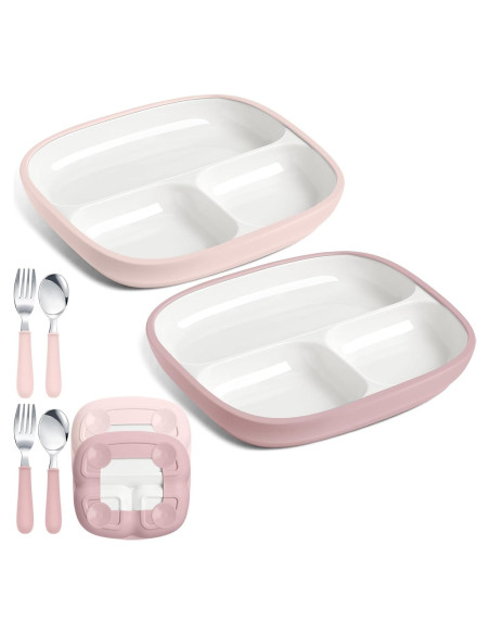 Set de 2 Platos de Porcelana Antideslizantes para Niños - Blanco/Rosa Set de 2 Platos de Porcelana Antideslizantes para Niños - Blanco/Rosa