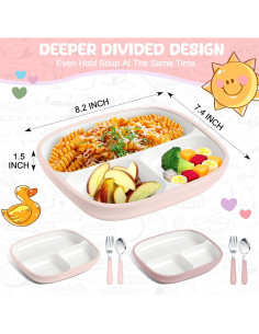 Set de 2 Platos de Porcelana Antideslizantes para Niños - Blanco/Rosa 2