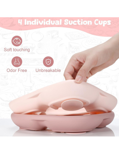 Set de 2 Platos de Porcelana Antideslizantes para Niños - Blanco/Rosa