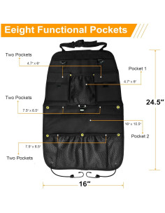 Organizador de Asiento de Coche STOLCA Negro con 8 Bolsillos 2